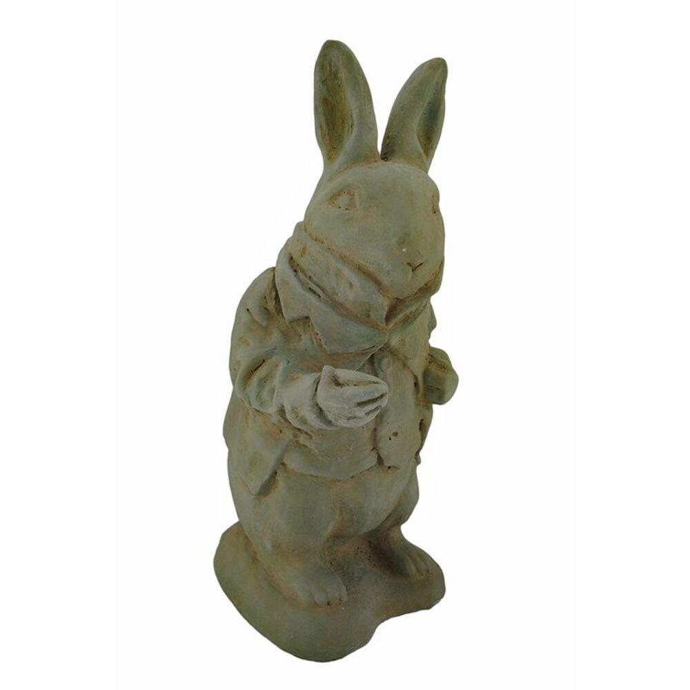 Alice in Wonderland White Rabbit Verdigris Finish Cement Statue 14 in.